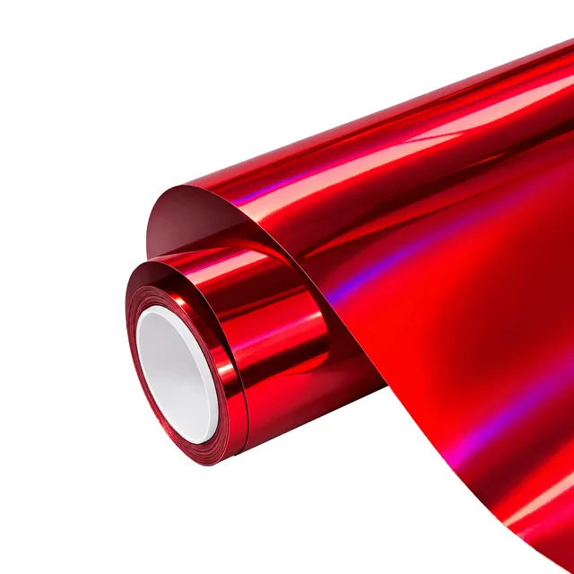Ravoony Gloss Laser Red Chrome vinyl wrap film texture · Specced