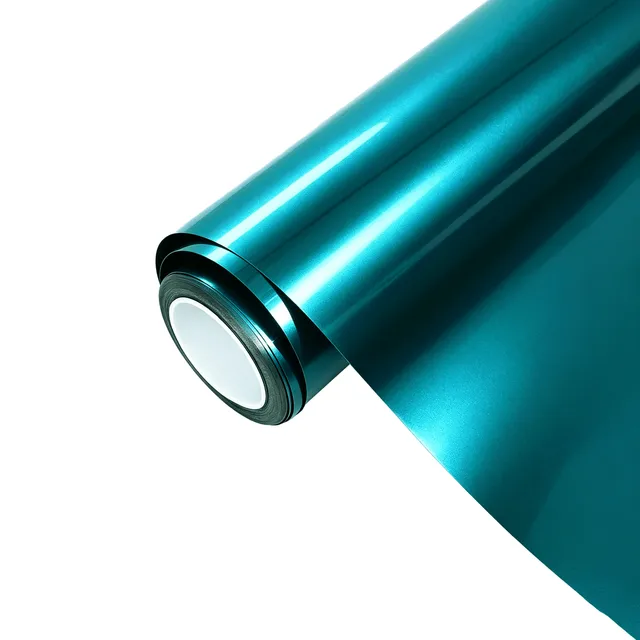 Ravoony Glossy Metallic Atomic Cyan vinyl wrap film texture · Specced