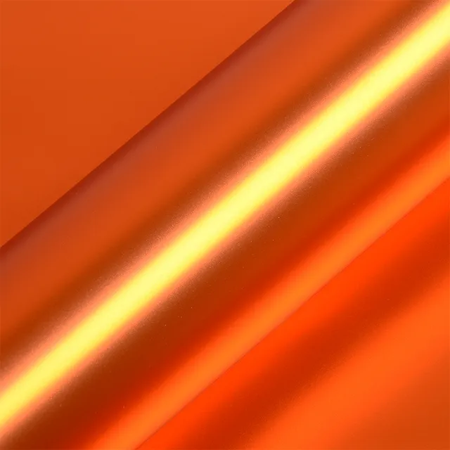 HEXIS Satin Chrome Orange vinyl wrap film texture · Specced